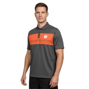 Colosseum Men's Clemson Tigers Charcoal/Orange Colorblock Polo - Medium